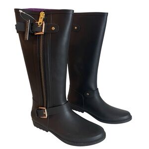 Henry Ferrera Collections Black Rain Muck Pull on Boots Knee High Womens Size 9